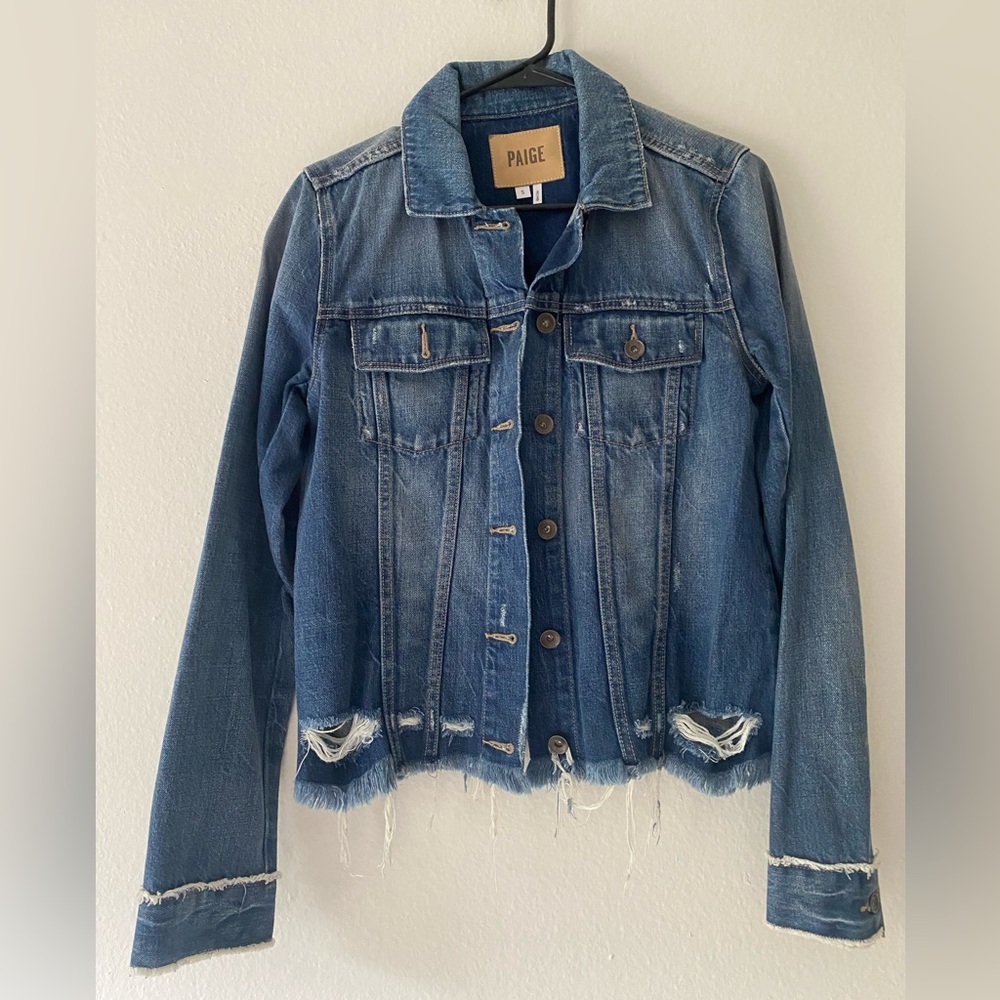 PAIGE ripped distressed denim trucker jacket S
